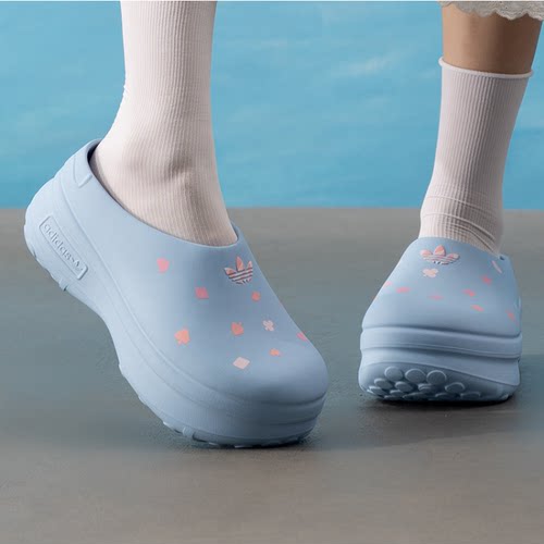 adidas女爱心图案包头拖鞋懒人鞋