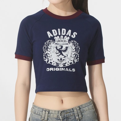 adidas女短款高腰半袖休闲短袖