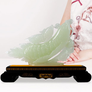 仿玉金龙鱼摆件搬新家礼物公司乔迁开业贺礼老板办公室桌面装饰品