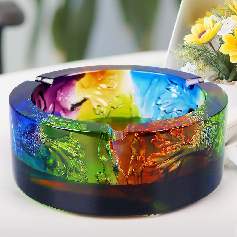 琉璃烟缸摆件工艺品烟灰缸家用客厅办公室实用摆设生日礼物送男生