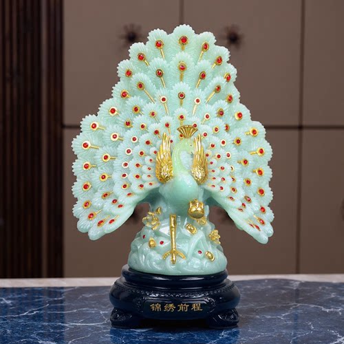 锦绣前程孔雀玉石摆件升迁礼物