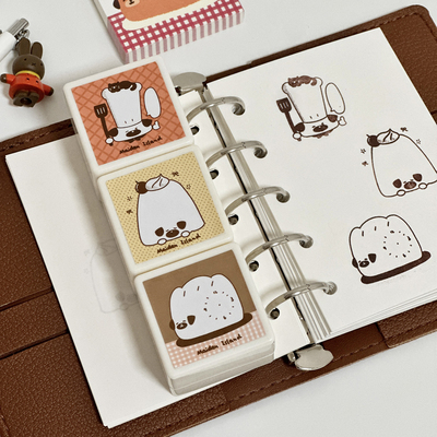 少女岛原创烘焙猪包小狗光敏正方形印章可爱插画风