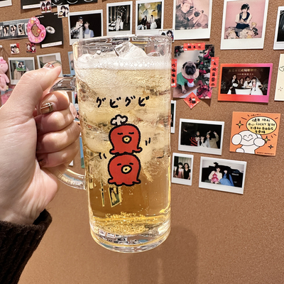 猪包小狗原创可爱小章鱼日系耐热玻璃杯啤酒杯350ml家用水杯送礼