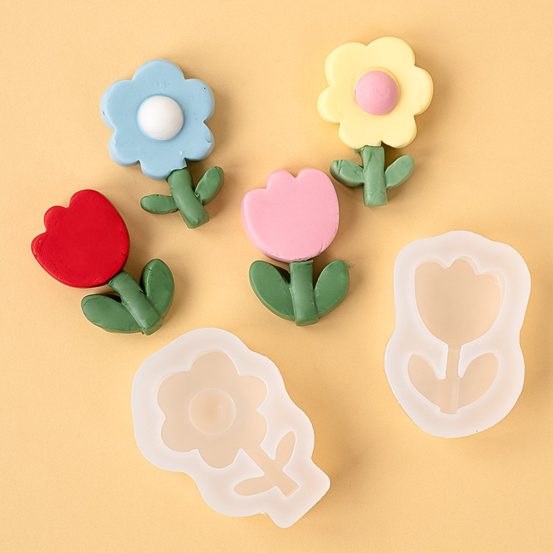 小花朵形状翻糖巧克力硅胶模具三瓣小花太阳小花diy手工烘焙模具