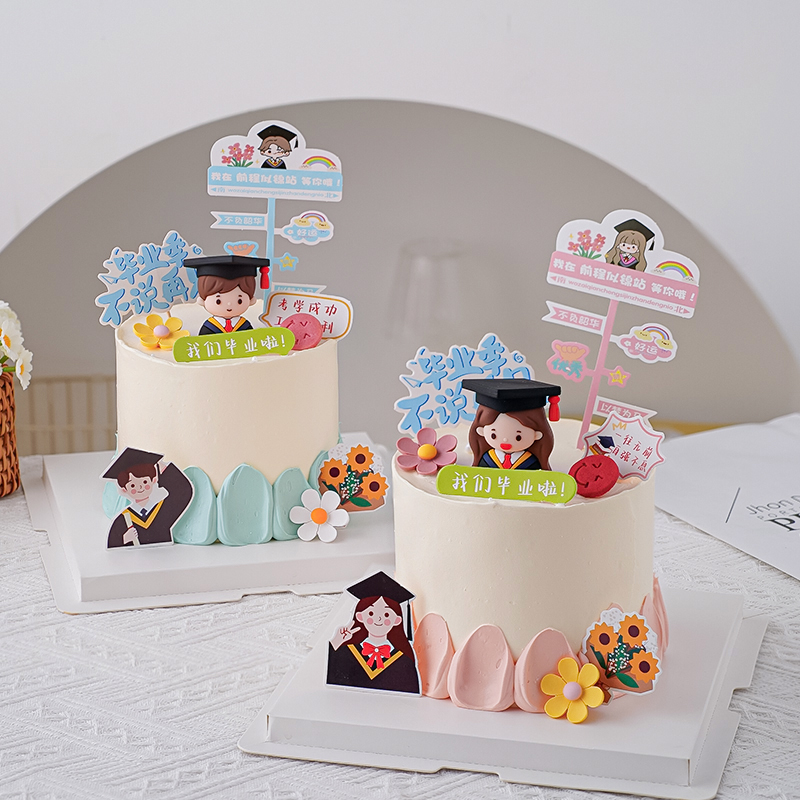 2025毕业季博士帽男孩女孩蛋糕装饰摆件我们毕业啦成功上岸路牌