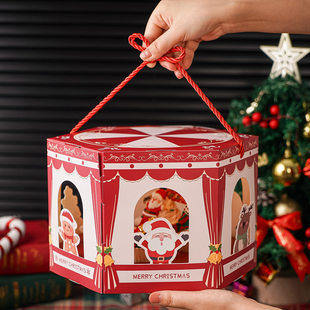 2026圣诞节纸杯蛋糕装饰六角形手提包装盒平安夜派对甜品装扮插件