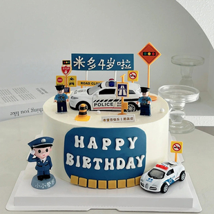 儿童男孩小小梦想执勤男女站岗执法警车生日甜品蛋糕装饰摆件