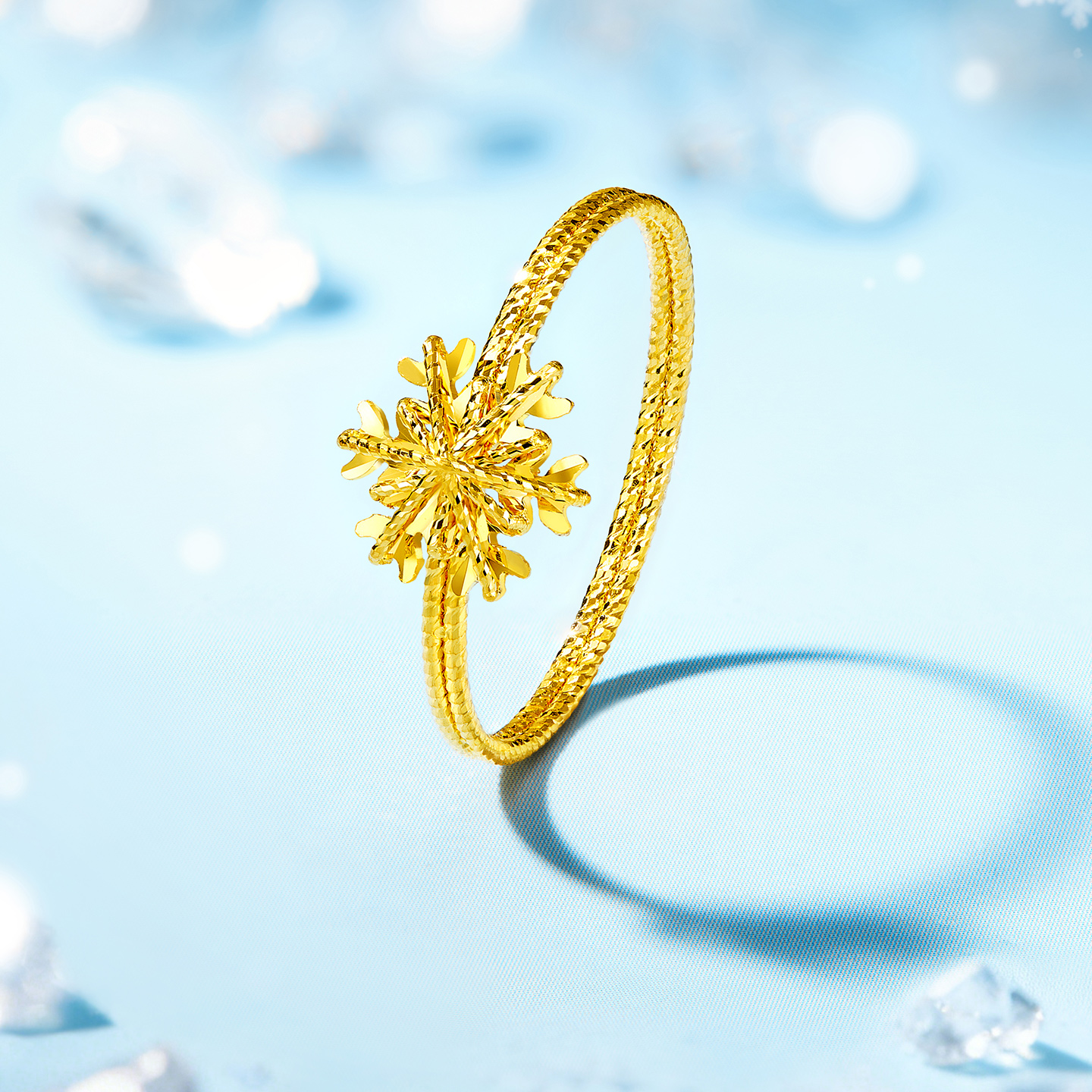 金至尊雪花黄金戒指女2026新款足金麻花爆闪金指环圣诞礼物送老婆