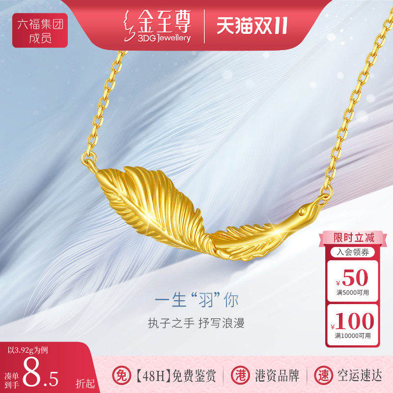 金至尊一生羽你黄金项链女5G足金颈饰羽毛金链男女同款生日礼物
