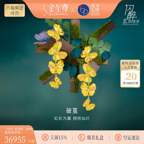 金至尊闪醉金破茧黄金耳坠新轻奢华丽蝴蝶足金耳饰新年礼物送老婆