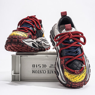 欧洲站男鞋春季2026新款老爹鞋男士休闲鞋厚底增高防滑轮胎鞋潮鞋