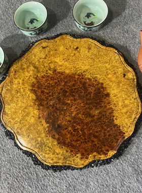 瘿木垫板缅花瘤文承盘实木壶承圆盘随型杯垫隔热垫收纳托盘文玩盘