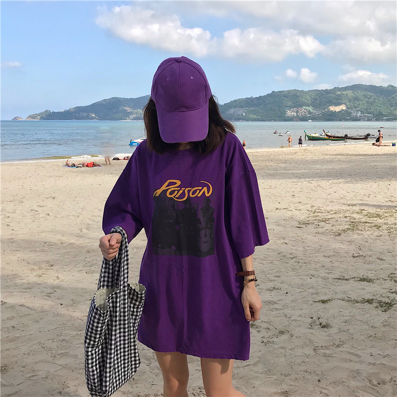 短袖春装2018新款圆领字母 印花女宽松韩范学生百搭上衣 T恤526