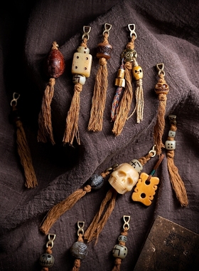 卡杰格朵.藏式卡子侧挂 藏传小元素 牦牛骨配饰佛珠装饰流苏搭配