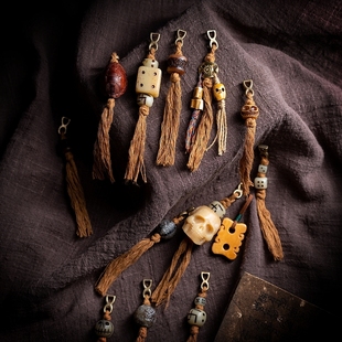 卡杰格朵.藏式卡子侧挂 藏传小元素 牦牛骨配饰佛珠装饰流苏搭配