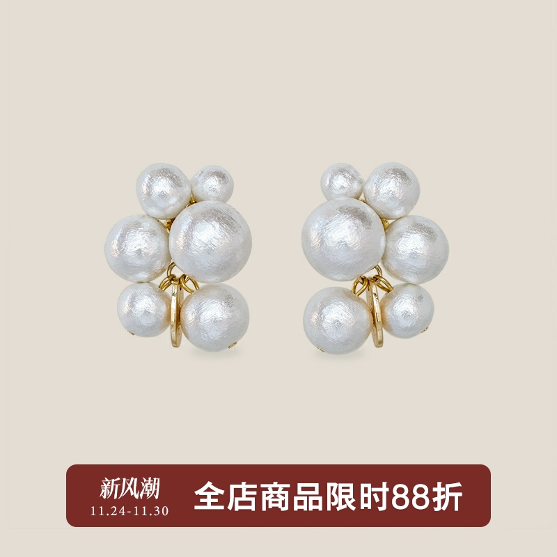 日本进口棉花珍珠复古气质耳饰女