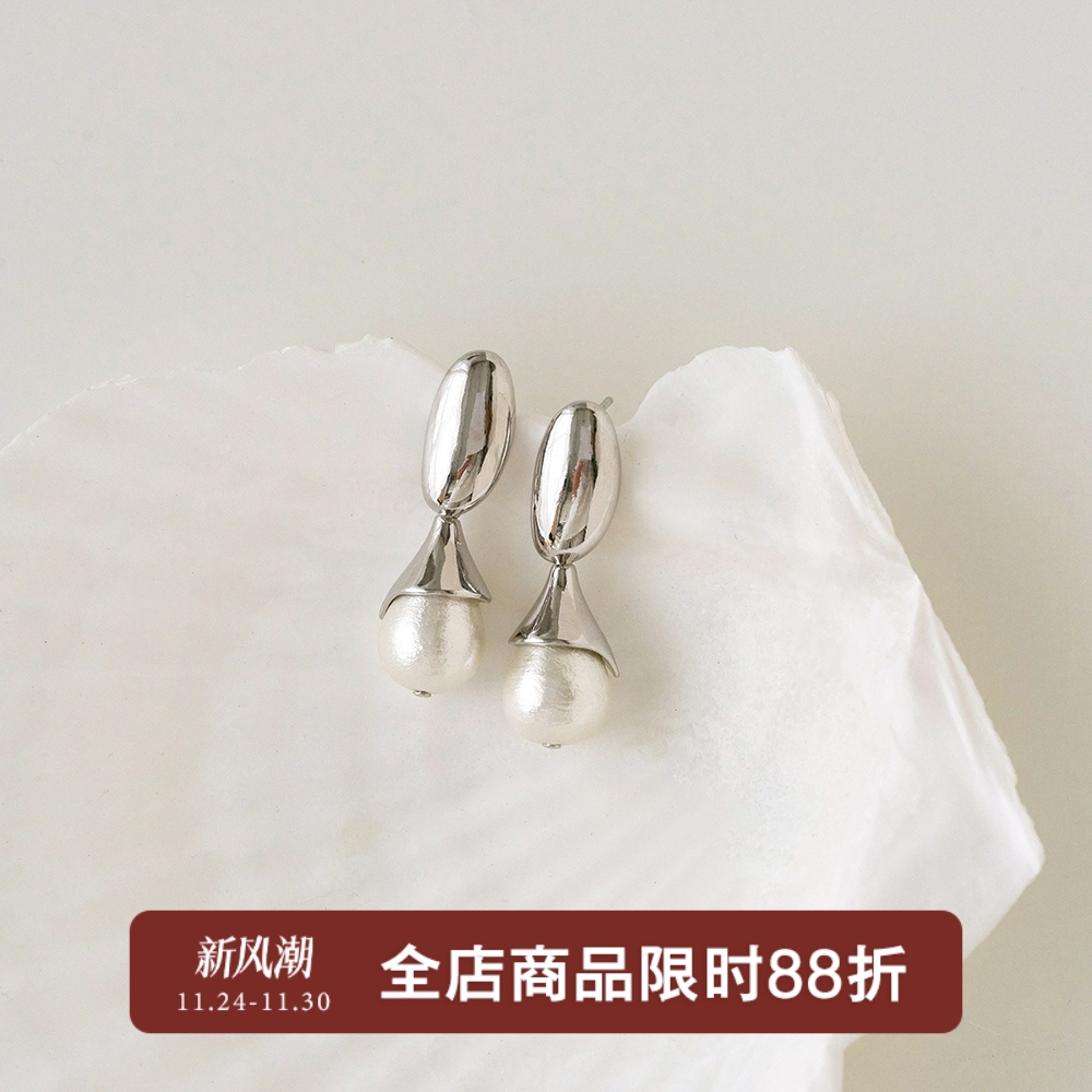 日本棉花珍珠水滴吊坠简约耳钉