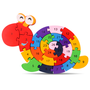 儿童益智木质蜗牛拼图玩具积木26英文字母数字宝宝早教启蒙认知