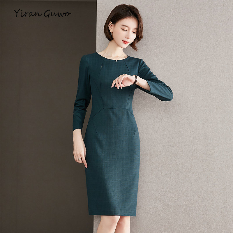 衣然故我长袖拼接连衣裙女2022年新款通勤气质优雅显瘦中长款裙子