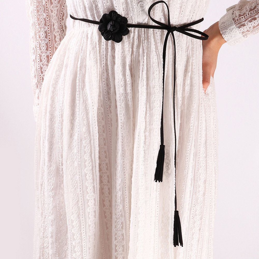 女款简约百搭细腰带花朵挂坠皮质打结布料装饰配裙子带女打结韩版