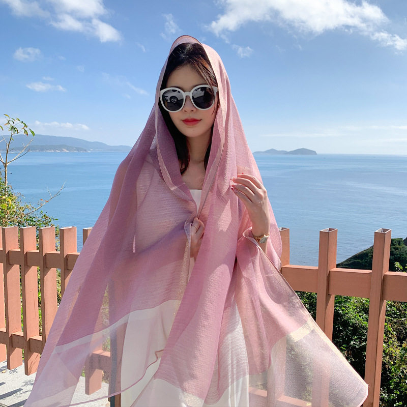 3B旅游海边度假轻薄飘逸沙滩丝巾女春夏季新款凉感纯色长款防晒纱