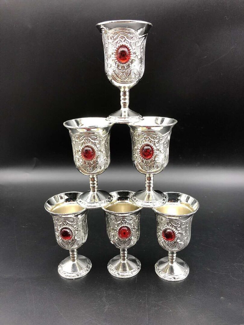 古玩杂项收藏复古做旧工艺品苗银酒杯蓝红绿三色酒杯摆件