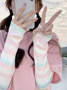3b清仓彩虹条纹冰袖女夏季防晒袖