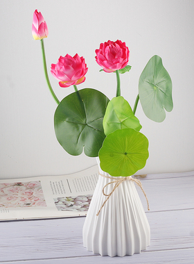 仿真荷花荷叶佛前桌莲花莲蓬高档假花客厅中式花艺造景绿植绢花