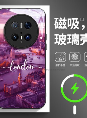 磁吸玻璃手机壳适用华为mate80pura70mate60pro max plus ultra 英国伦敦城市紫色