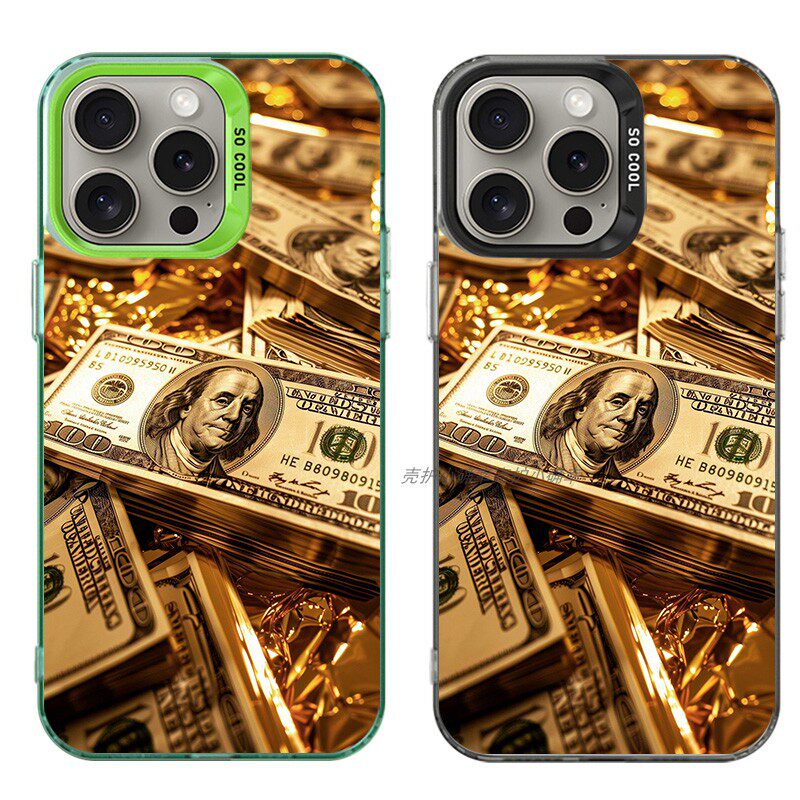 大孔硬壳手机壳适用苹果iPhone17Pro16Max13Pro15XS14XR8X7plus12SE11 美金美钞黄金财富