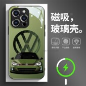 磁吸玻璃手机壳适用苹果17iPhone16plus14Pro15Max13Pro12 大众高尔夫GTI