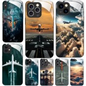 8plus 14Pro12Max13Pro11XS 玻璃手机壳适用苹果iPhone 16e15 客机飞机