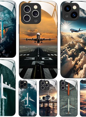 玻璃手机壳适用苹果iPhone 17 16 16e15 14Pro12Max13Pro11XS XR X7 8plus 客机飞机