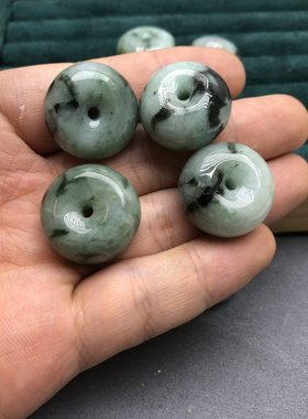 翡翠平安扣面包扣散珠玉环吊坠飘花绿天然A货翡翠DIY配件材料009