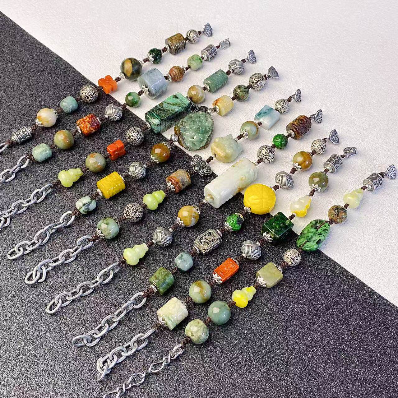 天然老翡翠原创A货手链女款单圈手串送女友礼物diy圆珠散珠