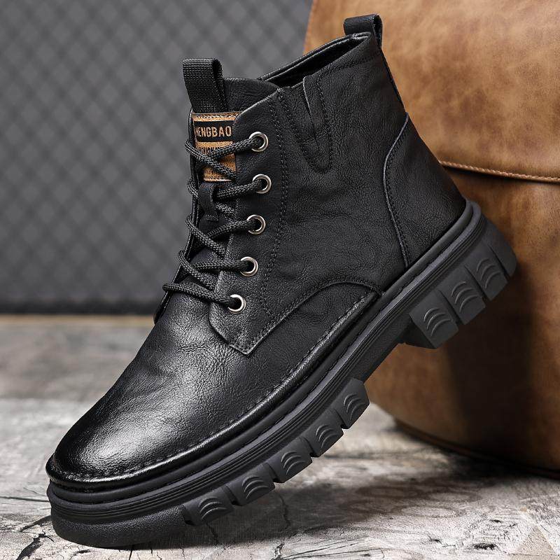 马丁靴男款高帮秋冬保暖加绒工装靴黑色中帮短靴英伦百搭休闲皮靴