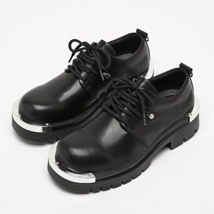 圣保沃德比鞋男款厚底发型师大头鞋黑色高级感休闲皮鞋商务马丁鞋