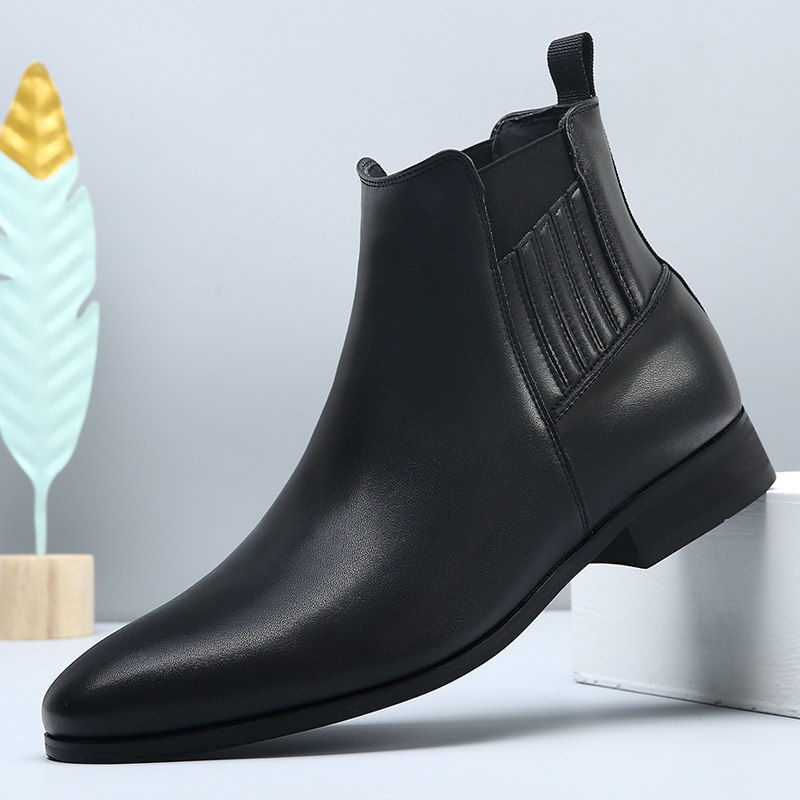 切尔西靴男款2025新款真皮短靴英伦风尖头高帮马丁靴百搭商务皮靴