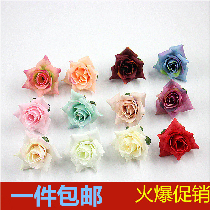 仿真手工花朵DIY卷边小玫瑰花头布花假花婚礼花墙花球布置装饰花