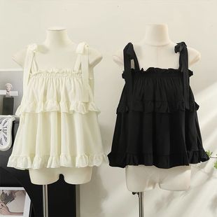 小个子宽松背心吊带上衣 新款 甜美少女系带无袖 减龄内搭打底女夏季
