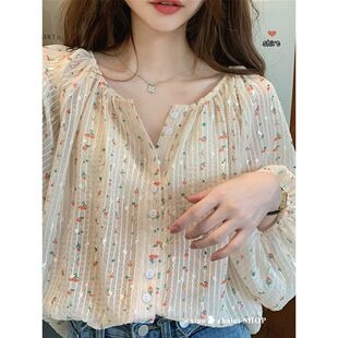 2024年新款 女士夏季 上衣设计感小众宽松显瘦衬衣 别致碎花衬衫 法式