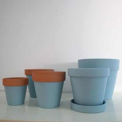 蓝色室内外透气陶土红陶圆形花盆