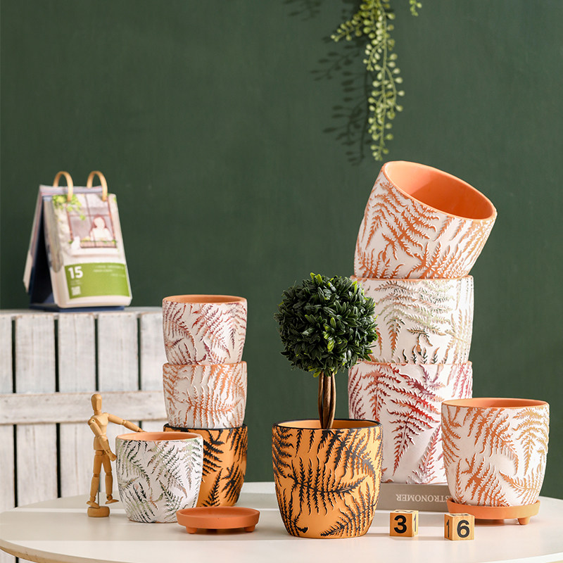 红陶土机雕青松纹理花盆北欧风创意有脚底座多肉绿萝盆栽透气瓷器,鲜花速递/花卉仿真/绿植园艺,花盆,淘宝优惠券,粉丝福利购,淘宝优惠卷