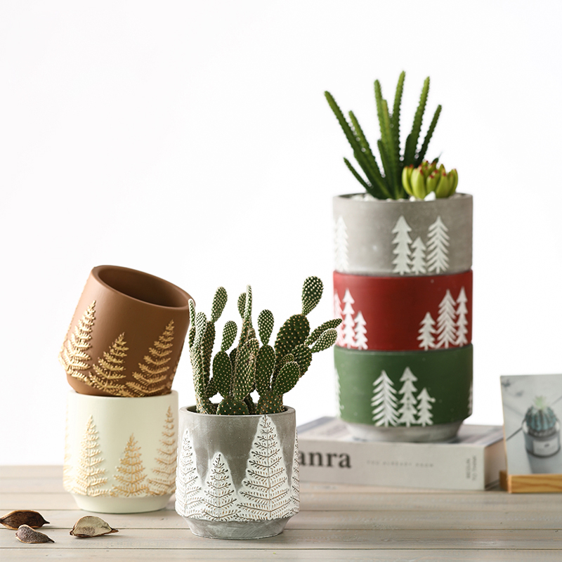 北欧ins圣诞节装饰摆件水泥花盆