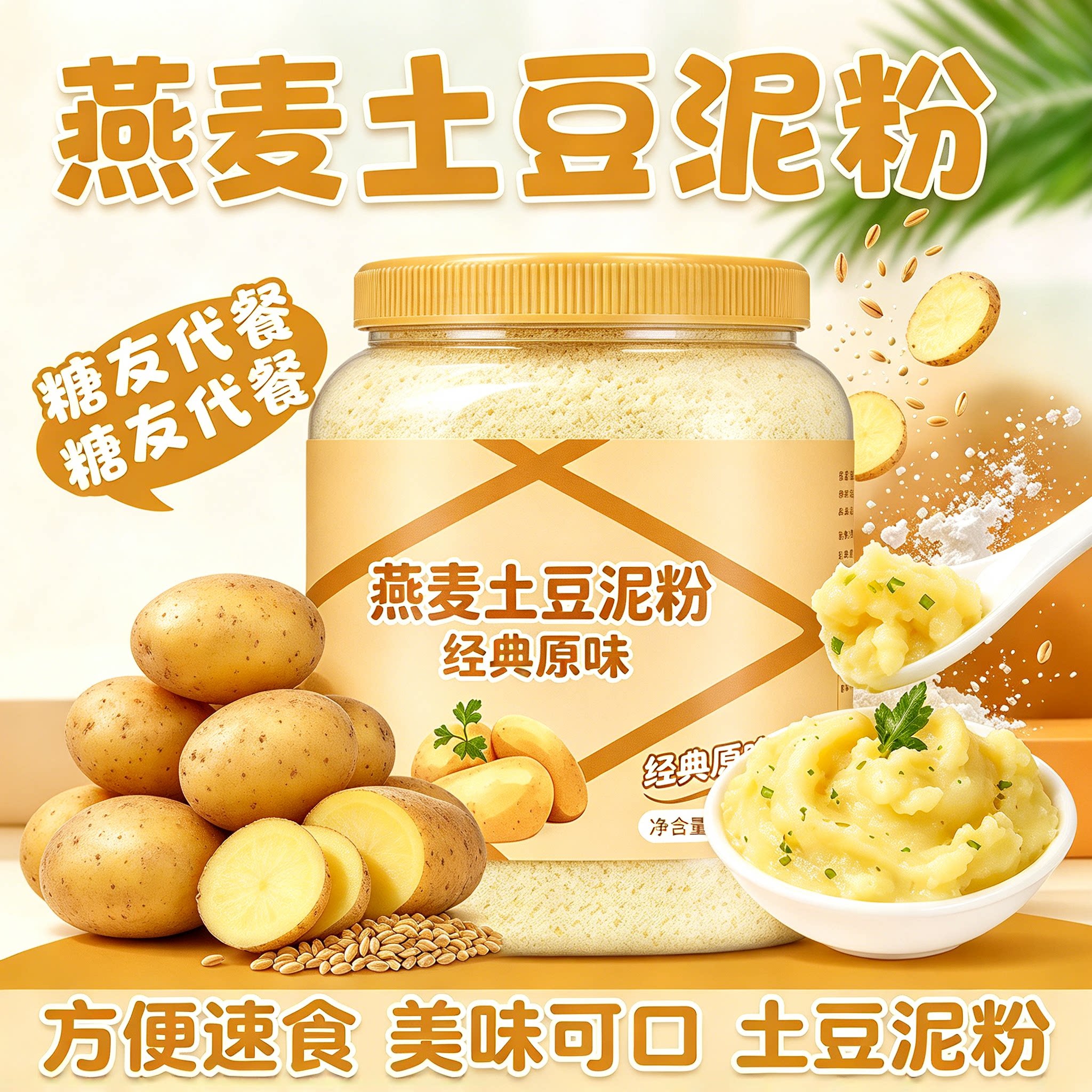 糖尿人专用零食品可以吃的无糖精燕麦土豆泥粉老人孕妇糖友饱腹品