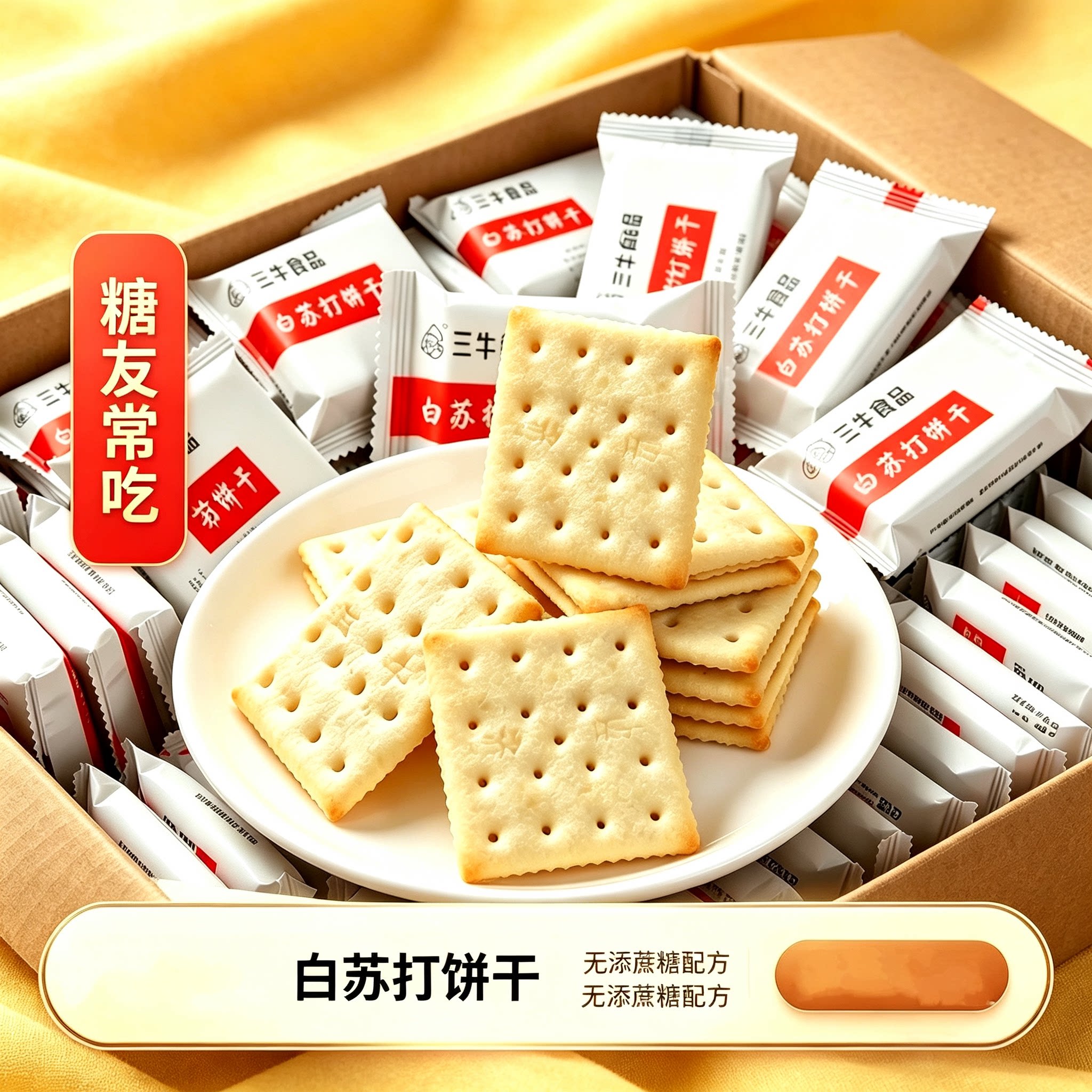 糖尿人专用零食品可以吃的无糖精白苏打饼干老人儿童孕妇糖友饱腹图片