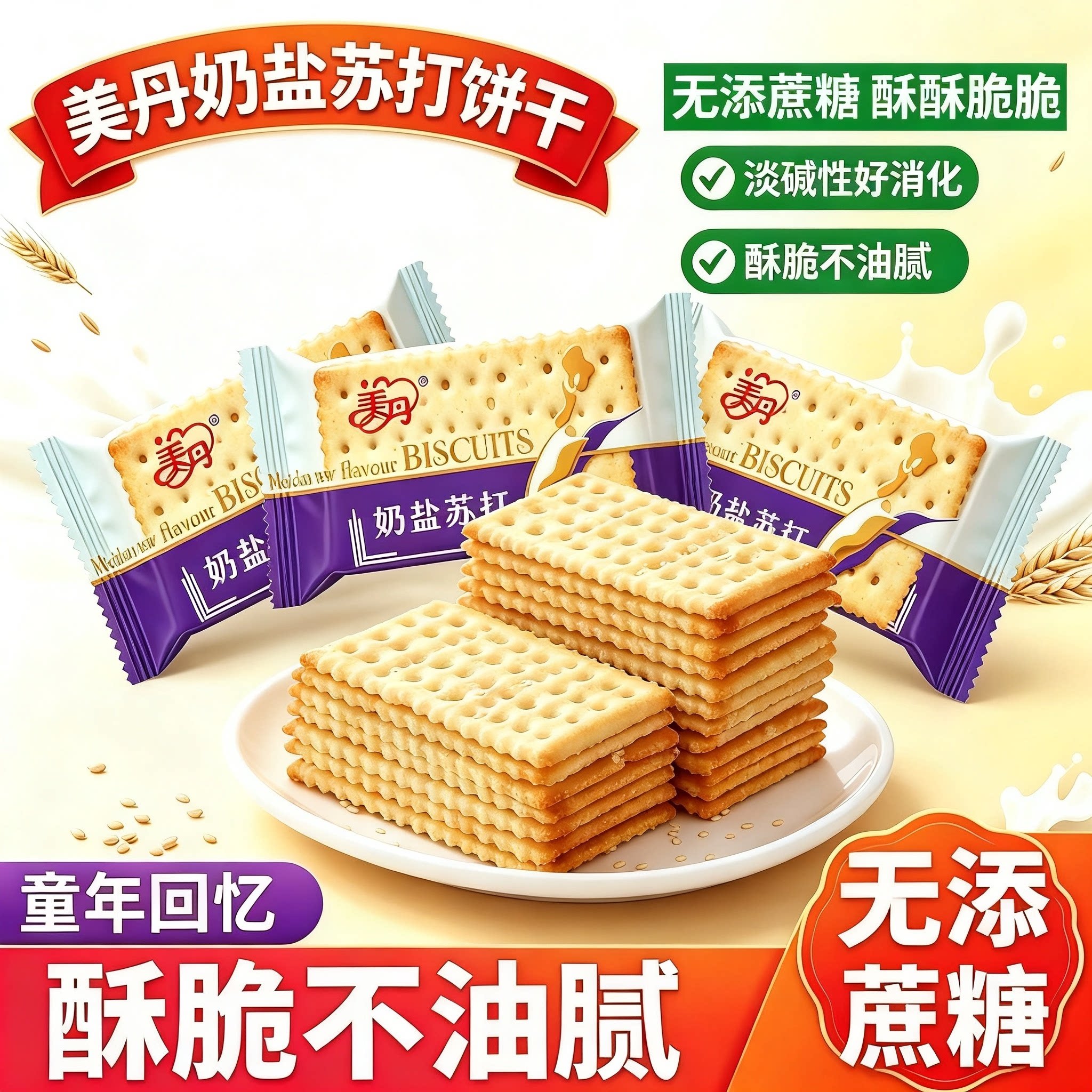 糖尿人专用零食品可以吃的无糖精奶盐苏打饼干老人孕妇糖友饱腹品