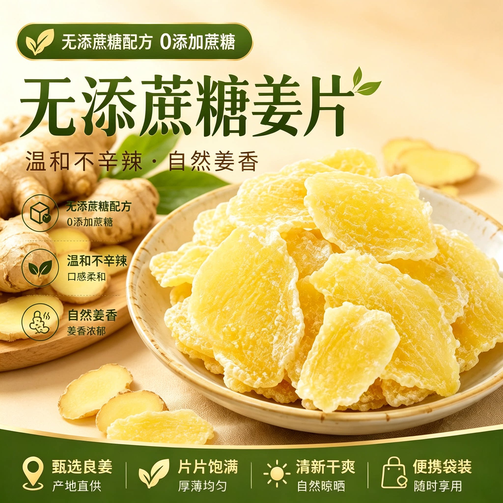 糖尿人专用零食品可以吃的无糖精姜片老人儿童小孩孕妇糖友饱腹品