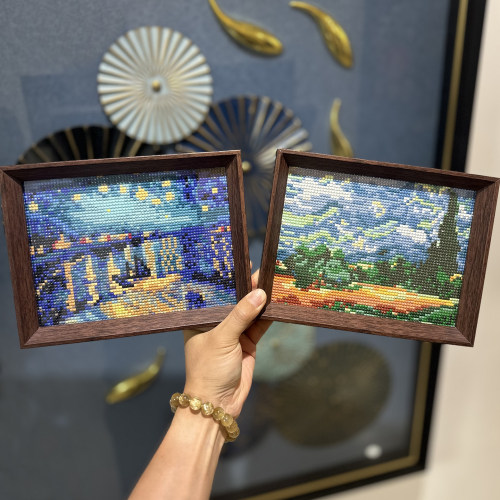 (真玻璃相框）梵高丝柏树钻石画