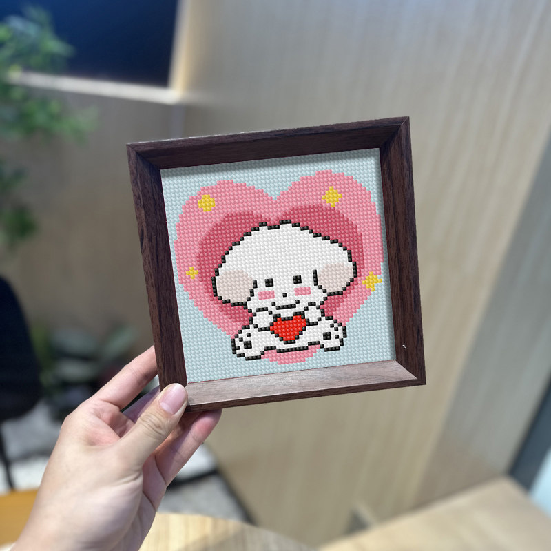 爱心狗狗钻石画摆台带框